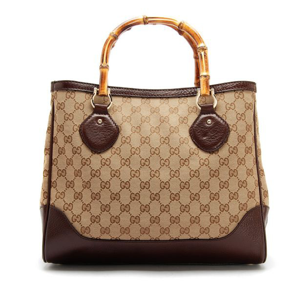 Authentic Gucci Dianna Bamboo Handle Tote Bag 282317 Brown Trim